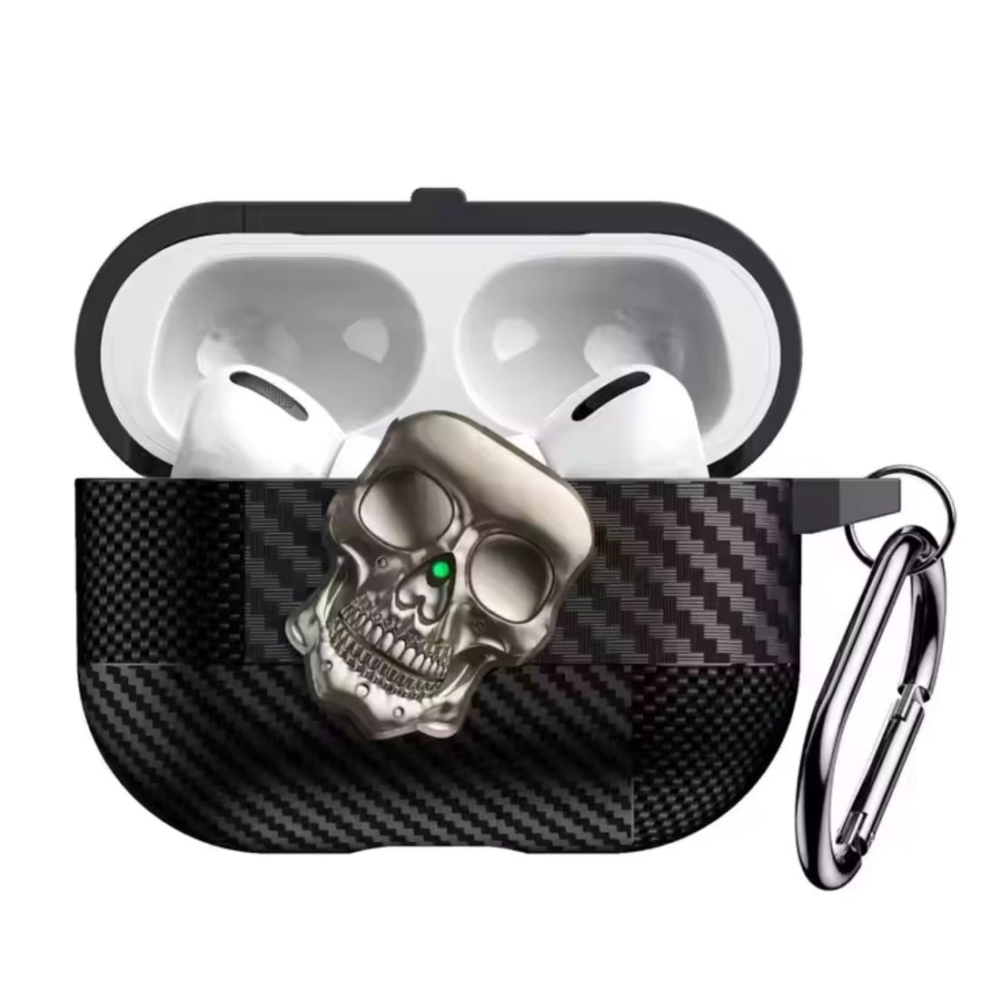 Bold and protective! The Skull Lock Carbon Fiber Pattern Case for AirPods 4th Generation offers a unique design, durability, and keychain portability. Perfect style statement!